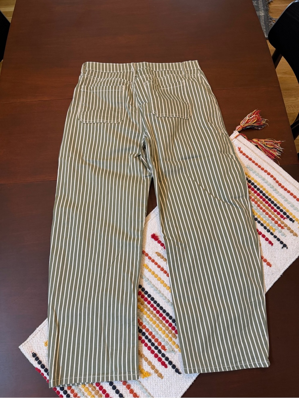 Olive Green Striped Barrel Pants - Picture 2 of 7